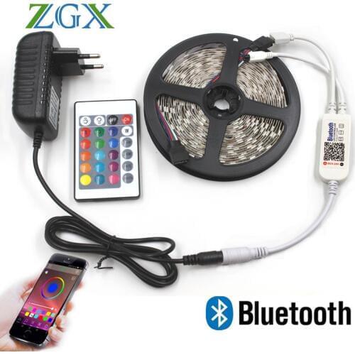 ZGX Bluetooth Controller 5050 RGB LED Strip light Decor tira Tape lamp neon ip waterproof diode ribbon DC 12V adapter set lights