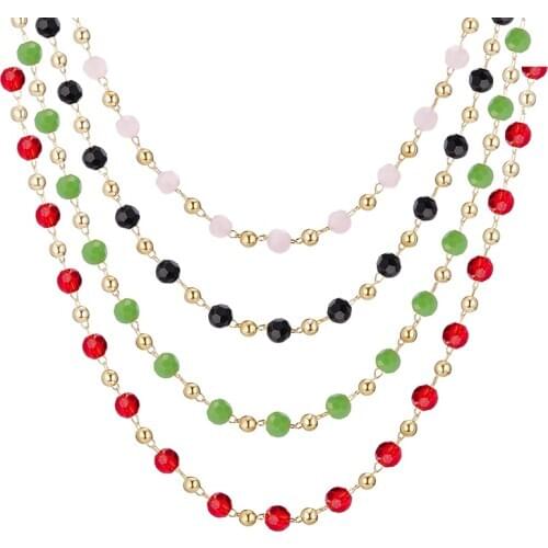 Fashon Womens Beads Chain Necklace 4 Colors Red Green Black Pink Crystal Necklaces Jewelry Gifts Bijoux Femme 2021 New