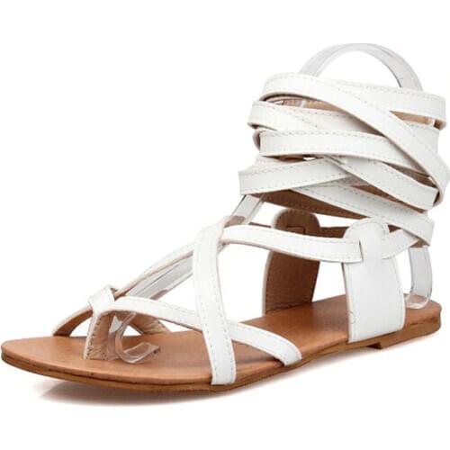 Solid Color Women Gladiator Sandals Flat Heels Summer Shoes Sexy Knee High Sandals Boots Woman Shoes Large Size EU34-43 XKD4061