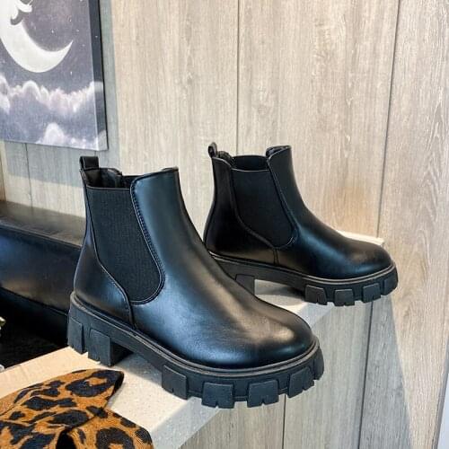 Ladies fashion platform boots chunky heel wedges mid calf women boots casual brand thick bottom winter shoes woman
