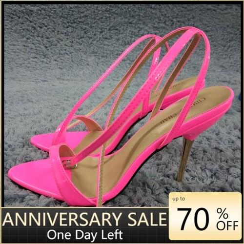 Women Stiletto Thin Iron High Heel Sandals Sexy Ankle Strap Open Toe Pink Patent Party Bridals Wedding Lady Shoes 3845-i11