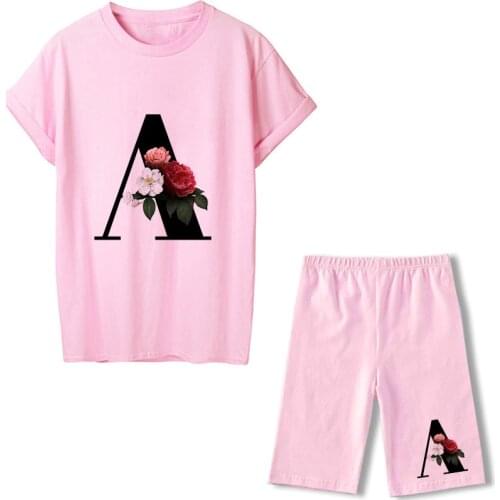 Summer Women Letter Printed Pink T-Shirts+Shorts Two Piece Sets Ensemble Femme Short Sleeve O-Neck Casual Jogging Sexy Outfit