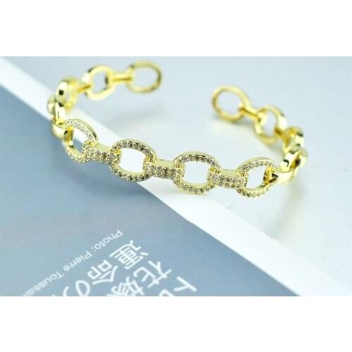 Gold Curb Link Chain Cuff Bangles for Women Polished Coffee Bean Bracelet Bangle CZ Pave Designer 25 Styles Luxury Jewelry