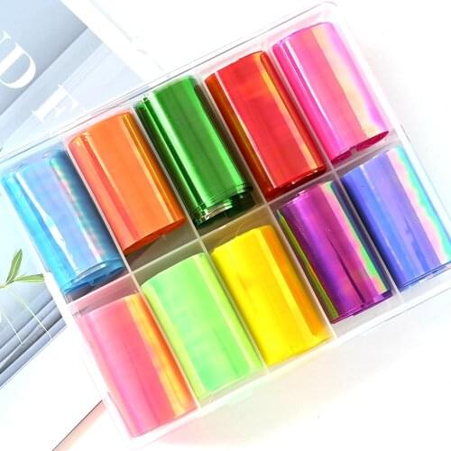1Box Holographic Laser Nail Art Foil Paper Aurora Film Transfer Sticker Cellophane Slider Glass Decal Manicure Decorations RT#53