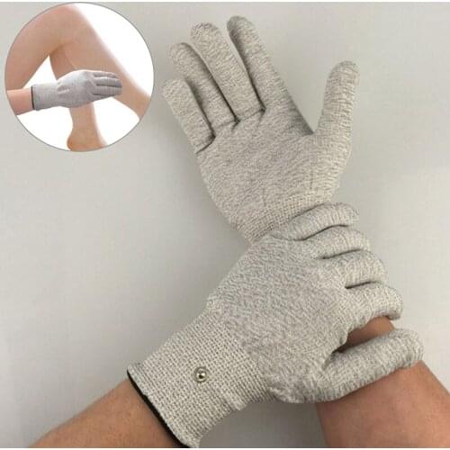 1Pair Silver Magic Pulse Massage Gloves Fiber Conductive Electrotherapy Massage Electrode Gloves Use For Tens Machine