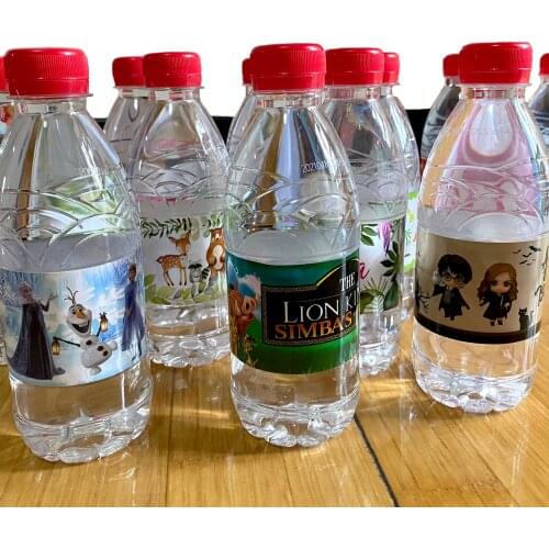 Omilut 12pcs Birthday Party Label Stickers Cartoon Baby Shower Mineral Water Bottle Label Stickers Supplies Decor