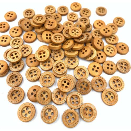 DIY 200PCs Wood Buttons Sewing 4 Holes Round Brown 12mm Dia Clothing accessories