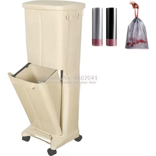 33L Double-decker Kitchen LargeTrash Can with Lid Living Room Plastic Dry And Wet Separation Waste Bin Pedal type Rubbish Bin
