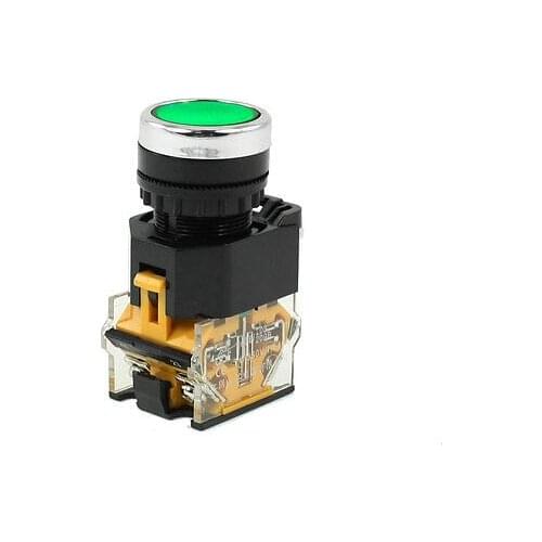 380VAC 10A DPST 4 Terminals Green Flat Momentary Push Button Switch