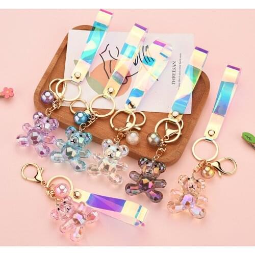 Acrylic Crystal Transparent Animal Keyring Cute Faceted Bear Keychain Creative Doll Pendant Women Bag Pendant Key Chains