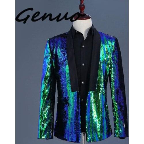 Gold Black Sequin Glitter Blazer Jacket Men Fashion Shawl Collar Mens Flipping Blazers Stage Prom Nightclub Singer Costumes Suit