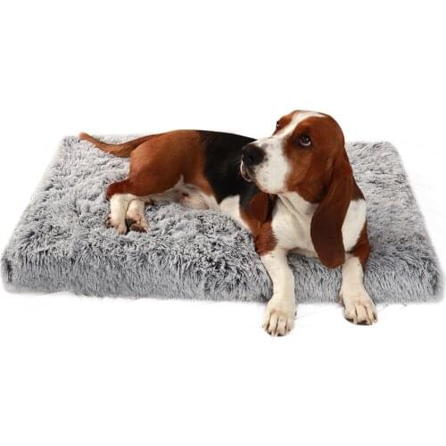 Luxury Square Dog Bed with Zipper Long Plush Solid Color Pet Beds Cat Mats for Little Medium Large Pets Winter Warm Sleeping Mat