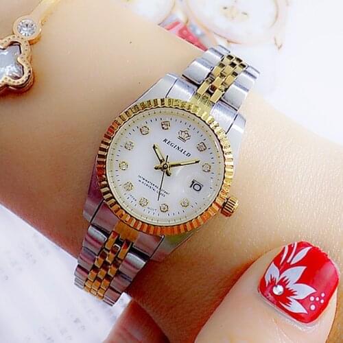 REGINALD Watches Women Crystal Watches Luxury Silver Gold Stainless Steel Auto Date Quartz Wristwatches Clock Reloj Mujer 2021