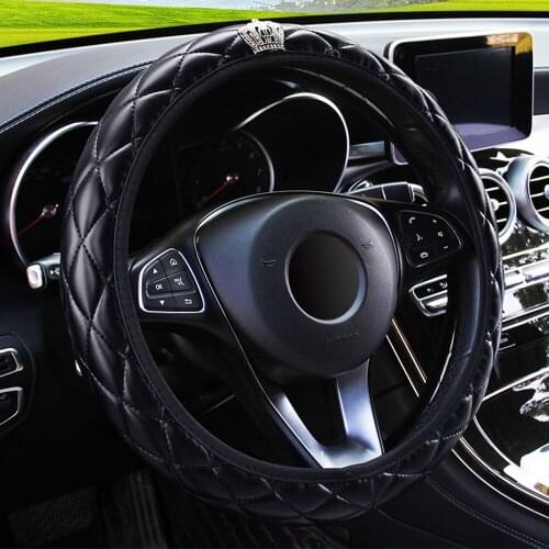 Car-styling Steering Wheel Cover Car Interior Accessories Crystal Crown Steering Covers 37-38CM Diameter PU Leather
