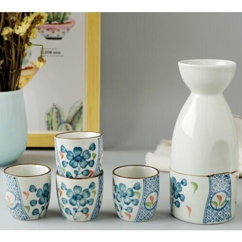 Flower white yellow wine set Japanese household sake pot cup ceramic one pot four cups gift box wineware