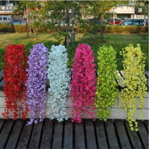 White Red Pink Purple Yellow Artificial Cherry Blossom Silk Flower Vine Wall Hanging Wisteria For Home and Wedding Decorations