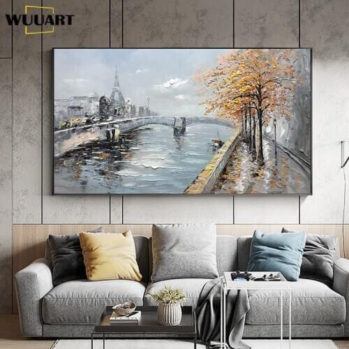 Paintings On Canvas Handmade Wall Art Canvas Abstract Riverside Scenery Oil Paintings Wall Decoration Paintings For Living Room