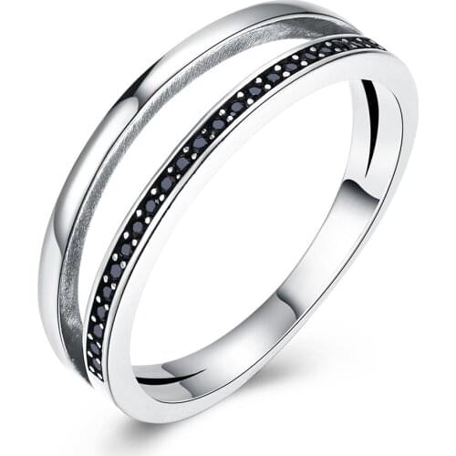 ZEMIOR Women Rings 925 Sterling Silver Simple Black Cubic Zirconia Double Personality Vintage Ring Fine Jewelry New Arrival