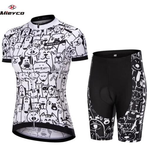 White Cartoon Pattern Cycling Jersey Set Mountain Bike Uniforms Summer Cycling Wear Bicycle Clothing Women Cycling Clothing MTB