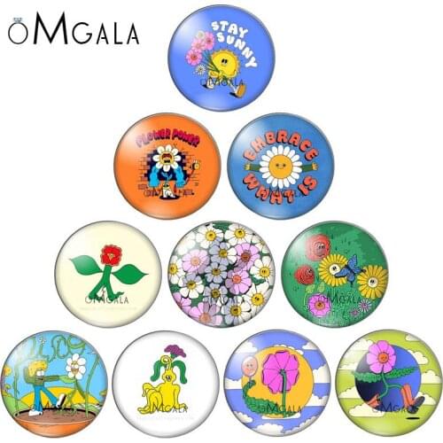 New Funny Flowers Butterlfy Paintings Round Glass Cabochon 12mm 16mm 18mm 20mm 25mm DIY Keychain Earrings Jewelry Findings