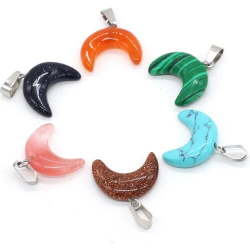 Fine Natural Stone Pendant Moon Shape Rose Quartzs/Agates Pendant For Jewelry Making DIY Bracelet Necklace Women Gift 20x20mm