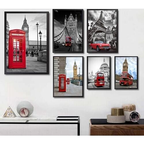 London red Coated paper poster Bar Cafe High quality Printing Drawing core Nordic decorative paintings