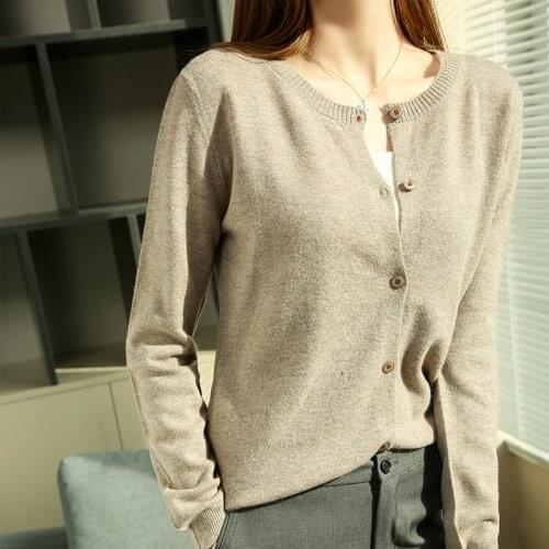 LONGMING 2021 New Women Cardigan 100% Merino Wool Knitted Cardigan Autumn Fashion Cardigan Sweaters Vintage Cardigan Outerwear