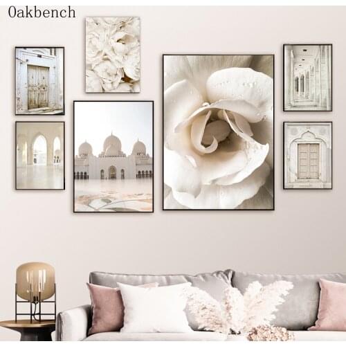 Islamic Posters And Prints Moroccan Architecture Wall Painting Peony Flower Drawing Print Nordic Pictures Muslim Home Decoration