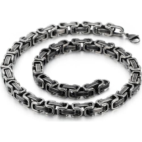 KN108173-Z Mens collarbone chain vintage black stainless steel Square box- link Byzantine chain necklace XMAS Gifts 8mm/5mm 20