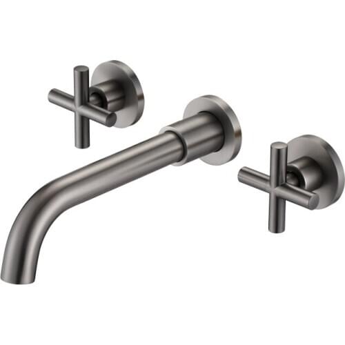 Wall Mounted Brass bathroom sink faucet Good quality Copper Basin mixer faucet cold hot Double handle faucet Rotatable nozzle