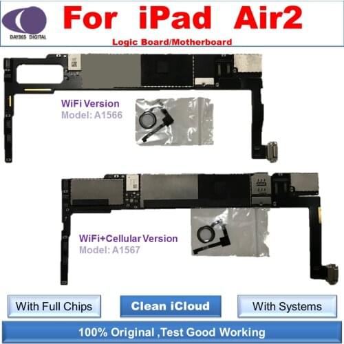 Original unlocked Motherboard for iPad Air 2 Logic Boards for A1566 A1567 WiFi Cellular with iOS systems