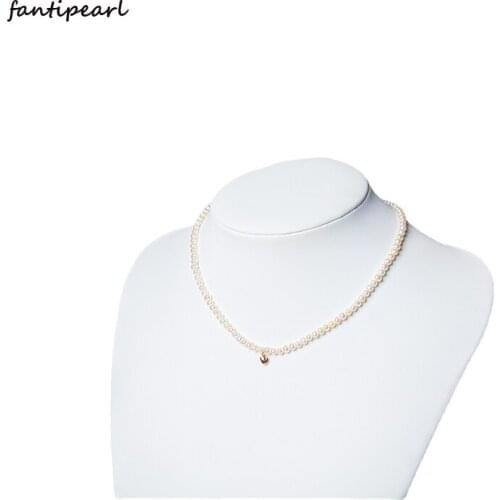 Natural Freshwater Pearl Necklace Young 3-4mm Simple Temperament Small Love Clavicle Chain Female Adjustable