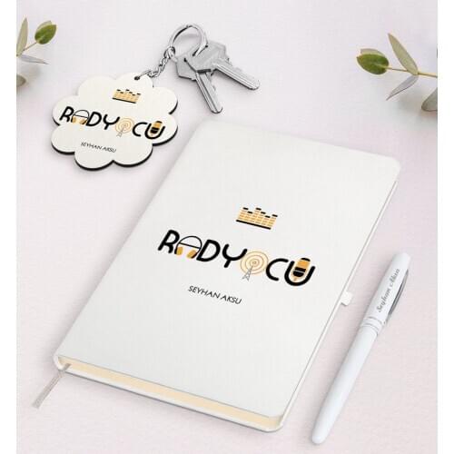 Personalized Radio Broadcaster White Notebook Pen And Keychain Gift Set Reliable Modern Simple Gift Special Design Good Quality Surprise