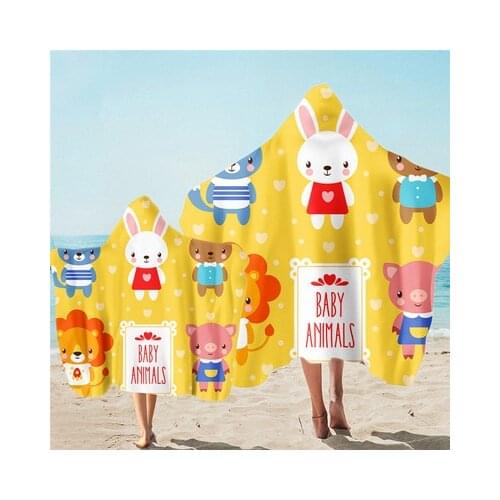 Beach Hooded Towel Animal Printed Microfiber Soft Quick Drying Werable Bath Towels With Hooded Fashion Cape Blanket