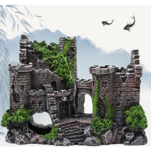 Ancient Castle Resin Sinking Action Figure Aquarium Cave For Fish Tank Landscaping Hiding House Decoration Toys Accessories Gift
