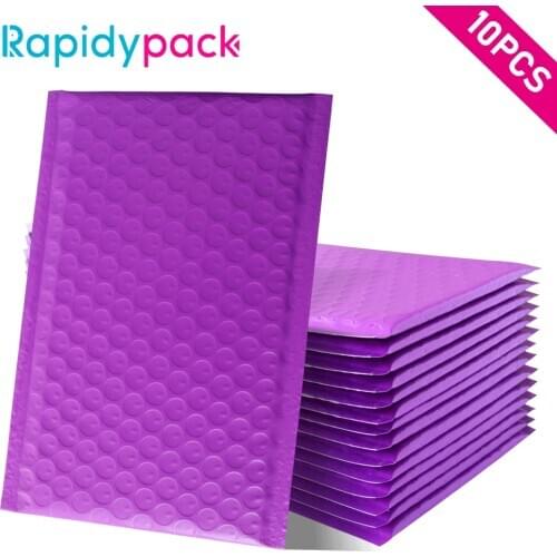 Rapidypack 10PCS/Pack 4x8'' Purple Poly Bubble Envelopes Padded Envelopes Self Seal Mailing Packaging Bags Gift Envelopes