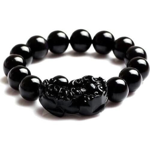 Exquisite Chinese Pi Xiu Smoothly jade Bead Stretchy Obsidian jade Bracelet