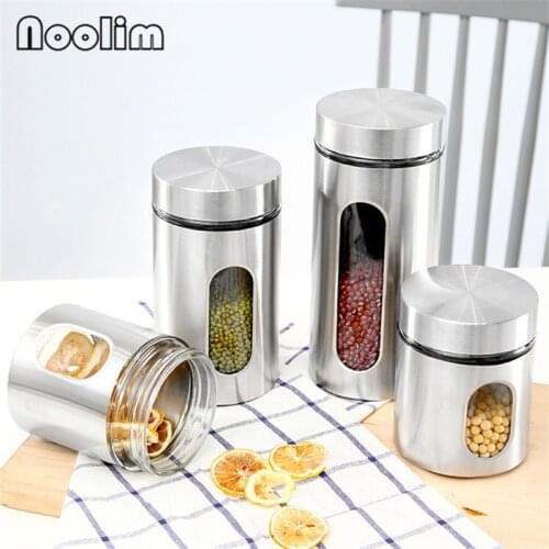 Dried Fruit Miscellaneous Grains Glass Sealed Storage Tank Stainless Steel Transparent Glass Storage Jar Kitchen Food Bottle