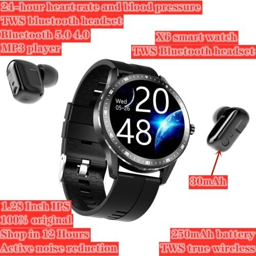 2021 X6 Smart Watch TWS Bluetooth Earphone 2In1 Heart Rate Blood Pressure Monitor Sport Smartwatch Fitness Clock for Android IOS