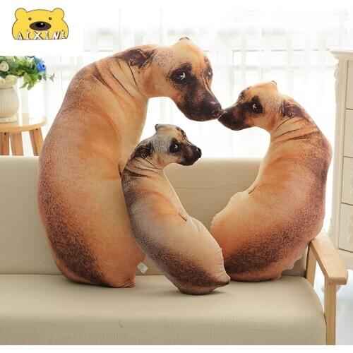 Dog Plush 3D Cute Bend Dog Printed Throw Pillow Lifelike Animal Funny Dog Head Cosplay Children Favorite Toy Cushion for Home