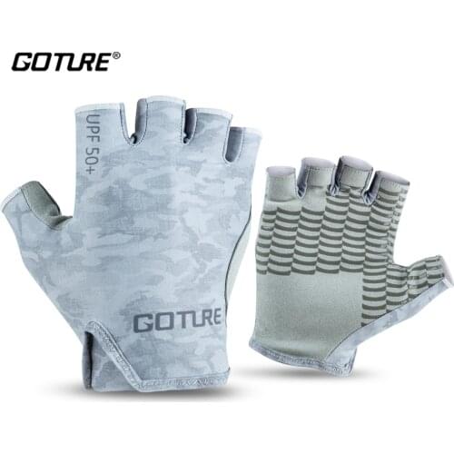Goture Sunscreen Silicone Fishing Gloves Non-Slip Breathable Flexible Unisex Half Finger Gloves For Water Sports Hiking Cycling