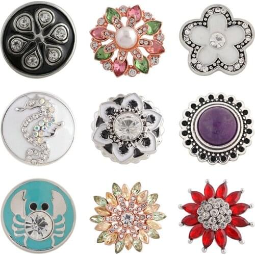 Rhinestone Flower 20mm Metal snap button jewelry DIY bracelet KD1102