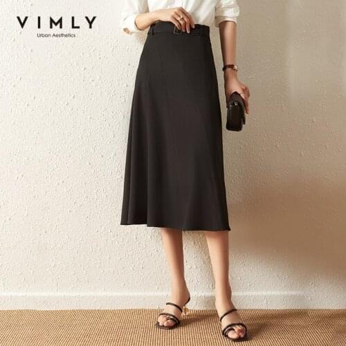 VIMLY Womens Skirts Summer Fashion Sashes Solid Maxi Skirt High Waist Thin A Line Skirts Lady Bottoms Minimalism Skirt F7590