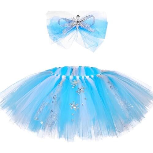 Elsa Tutu Skirt for Baby Girl Birthday Party Halloween Costume Cute Fluffy Kids Girls Tulle Skirt Snowflake Princess Tutu Fille