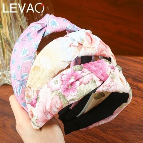 Levao Knotted Printing Headband for Women Simple Fabric Girls Flower Print Hairband Women Hair Accessories Wide Side Hair Hoop