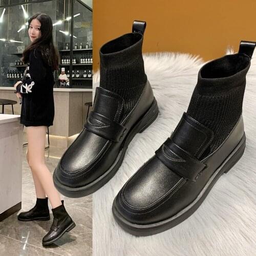Boots Women New 2021 Female Shoes Luxury Designer Round Toe Platform Med Ladies Rubber Ankle Fashion Rock Stockings