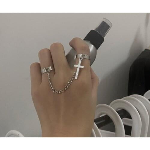 Street Fashion Punk Silver Color Cross Chain Ring Adjustable Open Womens Rings Girl Party Jewelry Accessories Gifts