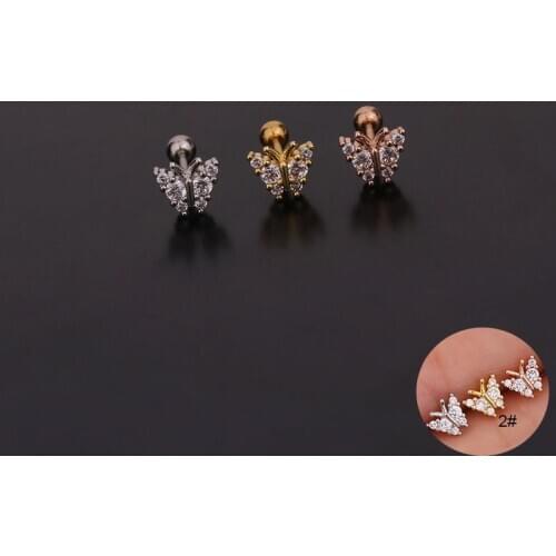 1 PCS Cute Small Micro Pave Zircon Butterfly Shape Stud Earring for Women Trendy Round Ball Ear Cartilage Piercing Cuff Jewelry