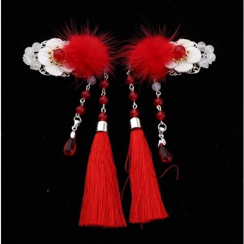 2x Chinese Women Tassel Hair Clips Vintage Flower Hair Accessories Hair Pins