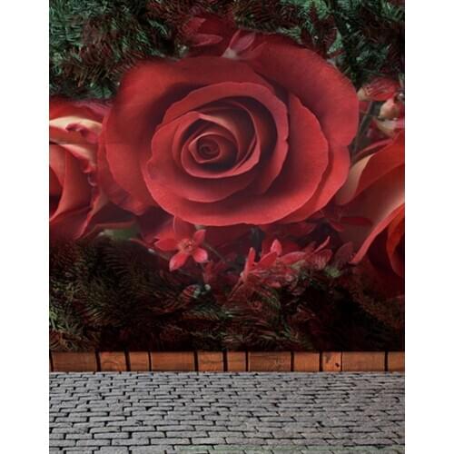 5x7ft Brick Floor Red Flowers Photography Backdrops Photo Props Studio Background
